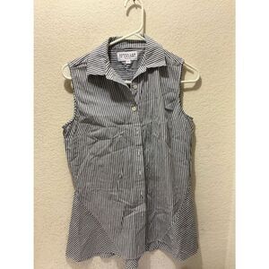10 Crosby Derek Lam Black and White Striped Sleeveless Button-Down Shirt